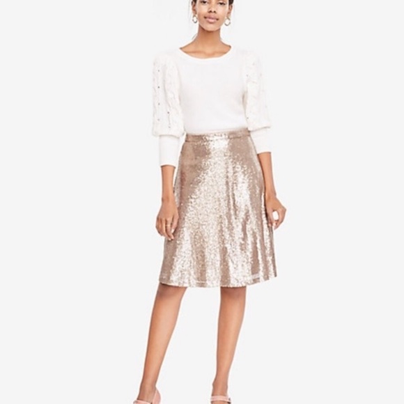NWT Ann Taylor Rose Gold Sequin A-Line Skirt - Picture 2 of 4